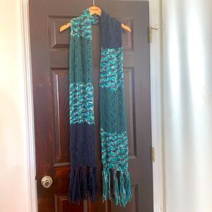 Green Blue Cable Knit Tassel Scarf